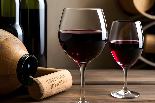 Foto copas de vino y botella de vino