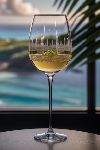 Copas de vino brillantes afuera con el cielo azul de Hawai