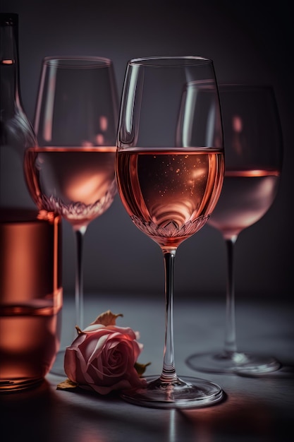 Copas de vino rosado rosado en el fondo claro Illustrator AI Generative