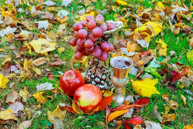 Copas de vino tinto espumoso sobre un fondo blanco copa de uvas de vino de las fiestas judías