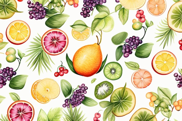 Foto copia espacio aquarell patrón de frutas tropicales