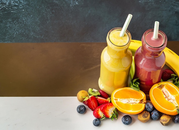 Foto copia el espacio de frutas orgánicas para batidos