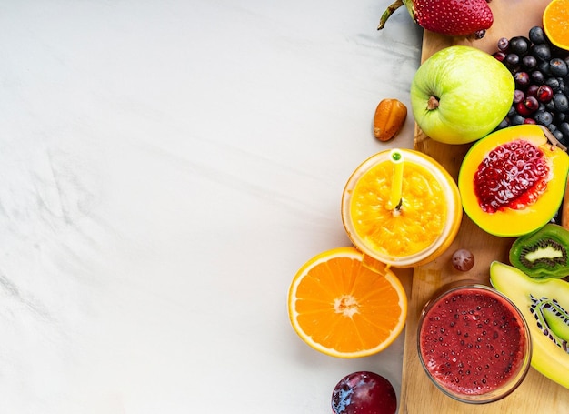 Copia espaço frutas orgânicas para smoothie