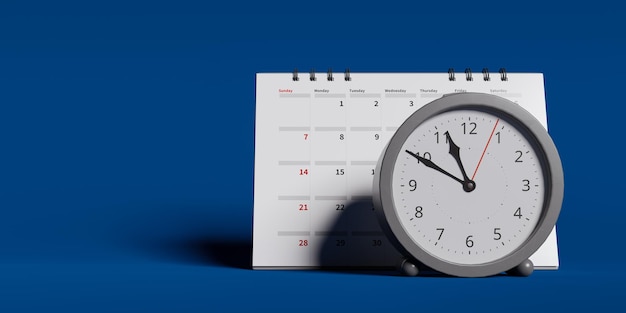 Copiar el fondo del espacio con reloj despertador de escritorio y calendario 3D