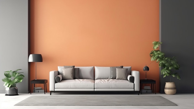 Copie o espaço no divisor branco limpo de partes internas ricas da sala de estar com dim e arranjo laranja Recurso criativo gerado por IA