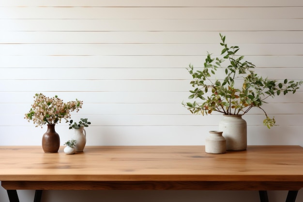 Copie o vaso de flores na mesa de madeira com Generate with Ai Foto de alta qualidade