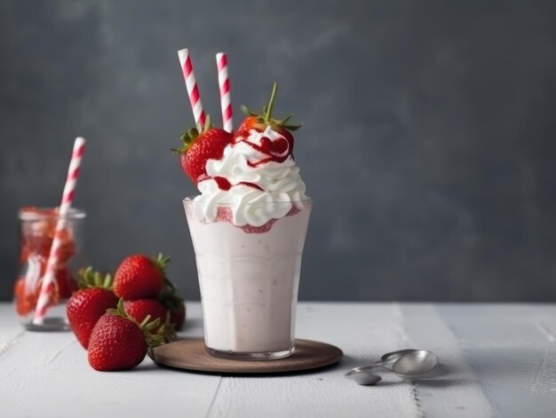 Copo com delicioso milk-shake de morango Generative AI