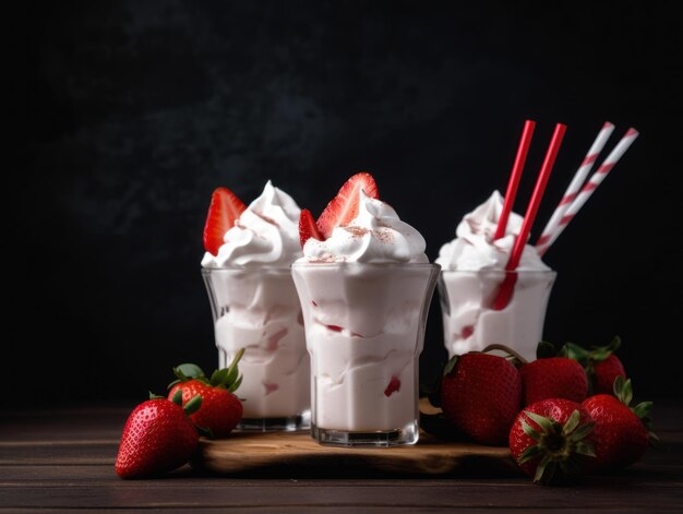 Copo com delicioso milk-shake de morango Generative AI