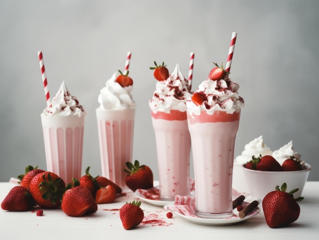 Copo com delicioso milk-shake de morango Generative AI