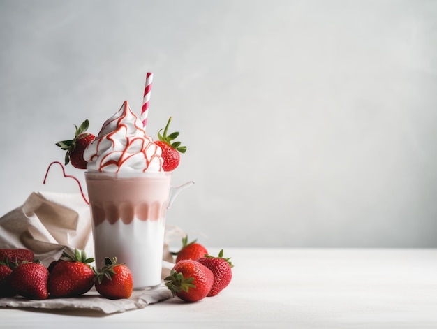 Copo com delicioso milk-shake de morango Generative AI