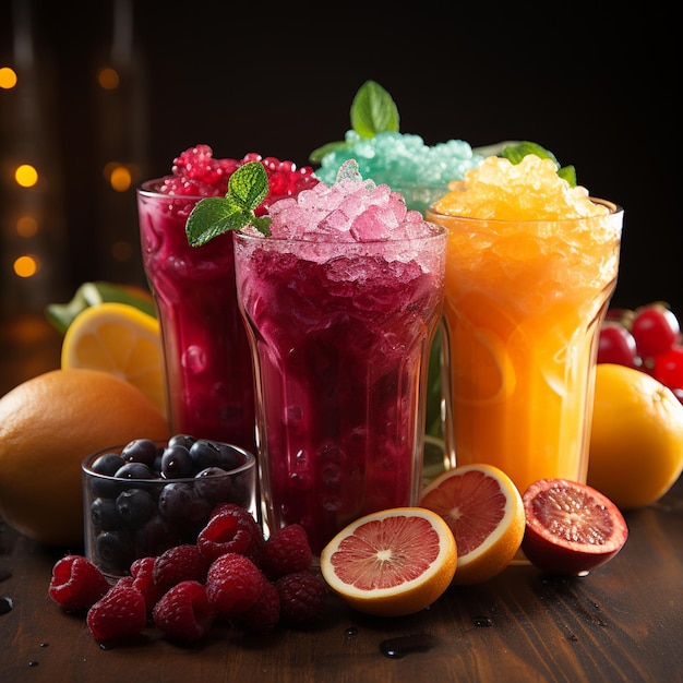 copo com suco de frutas frescas