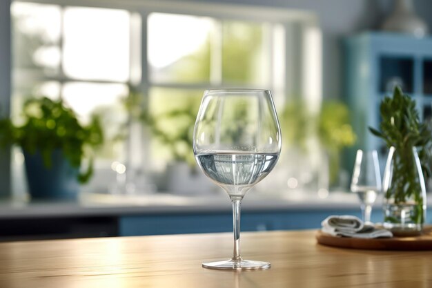 Copo de água na mesa da cozinha generativa ai