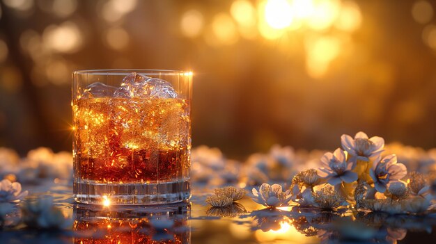copo de bebida alcoólica com gelo IA generativa