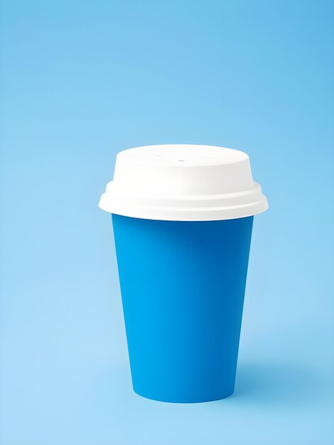 Copo de café branco de papel isolado em um fundo azul