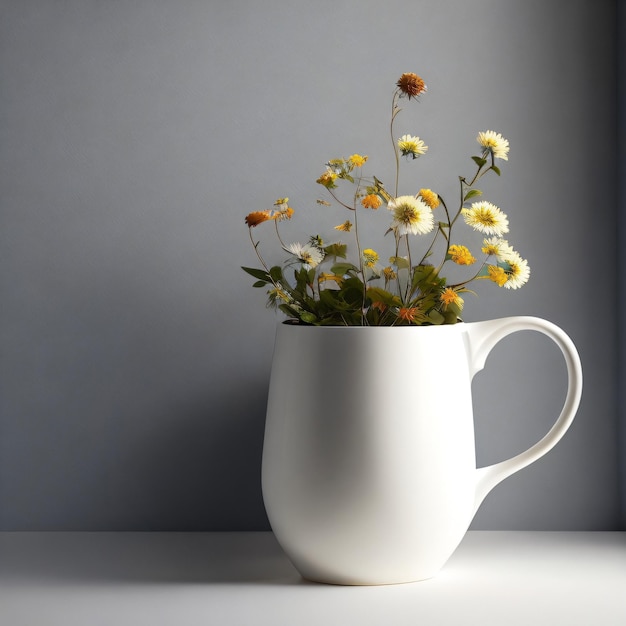 Copo de café com flores na mesa para maquete