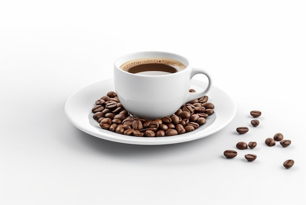 copo de café com grãos de café reais isolados em fundo branco