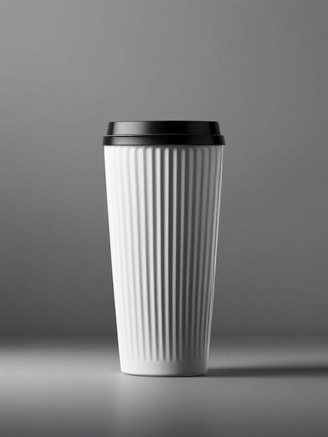 Copo de café de plástico alto com um design de embalagem premium com cores pretas e brancas