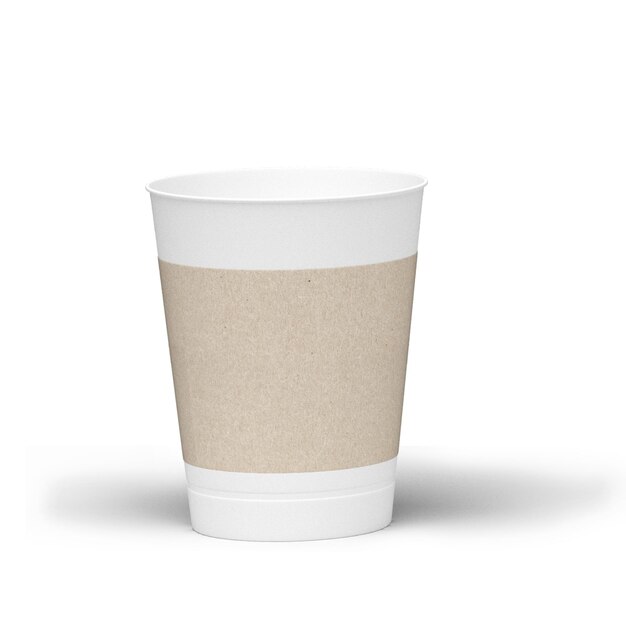 Copo de café kraft em branco com tampa branca isolada em fundo branco