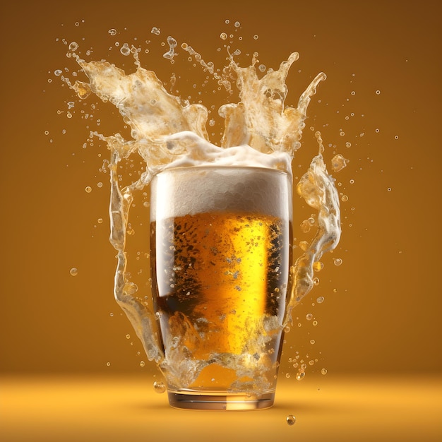 Foto copo de cerveja com respingo de espuma feito por ia inteligência artificial