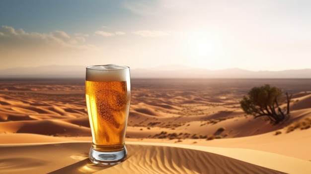 copo de cerveja em um deserto