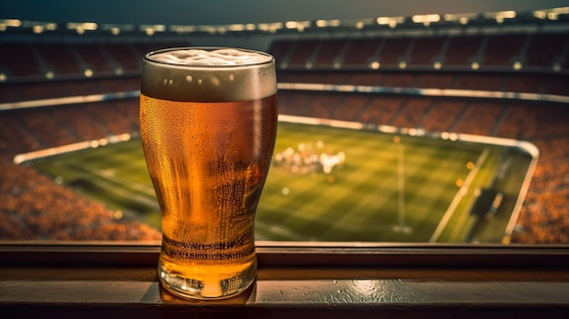 Copo de cerveja no fundo do estádio esportivo Generative Ai