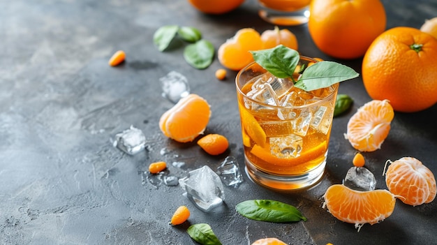 copo de coquetel de laranja fresco em fundo cinza