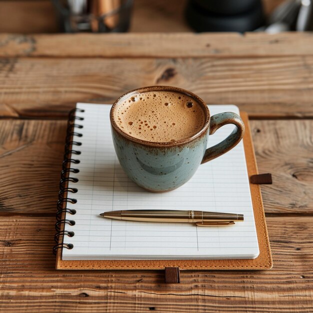 Copo de expresso ao lado de um caderno e caneta em um ambiente aconchegante Para Social Media Post Size