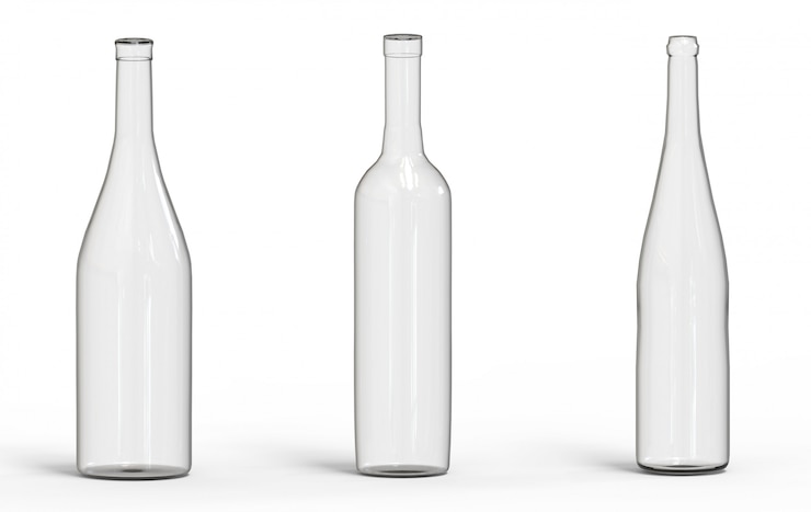 Foto copo de garrafa de vinho transparente vazio com traçado de recorte isolado no fundo branco.