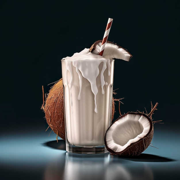 Copo de milk-shake de coco com coco fresco fatiado Generative AI