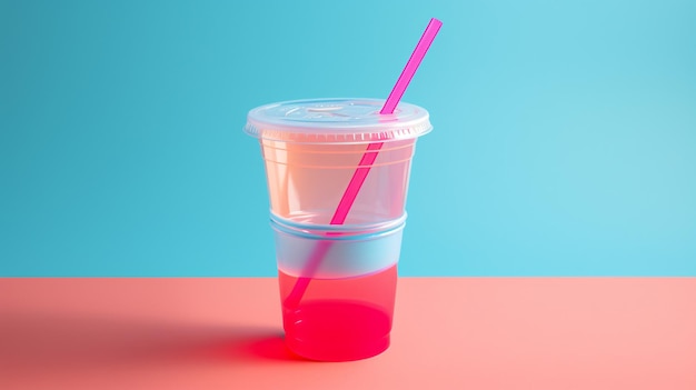 Foto copo de plástico com canudo