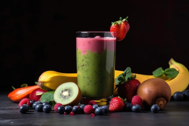 Copo de smoothie com mix de frutas e legumes criado com generative ai