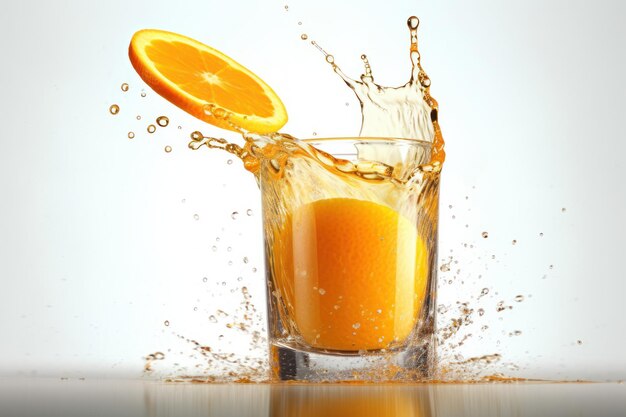 copo de suco de laranja com cubo de gelo splash publicidade profissional fotografia de alimentos