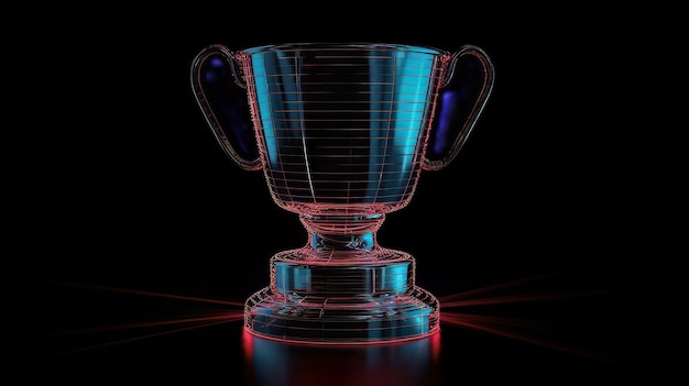 Foto copo de troféu neon isolado em fundo preto em 8k criado com tecnologia generativa de ia