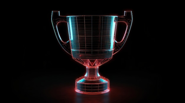 Copo de troféu neon isolado em fundo preto em 8K criado com tecnologia generativa de IA