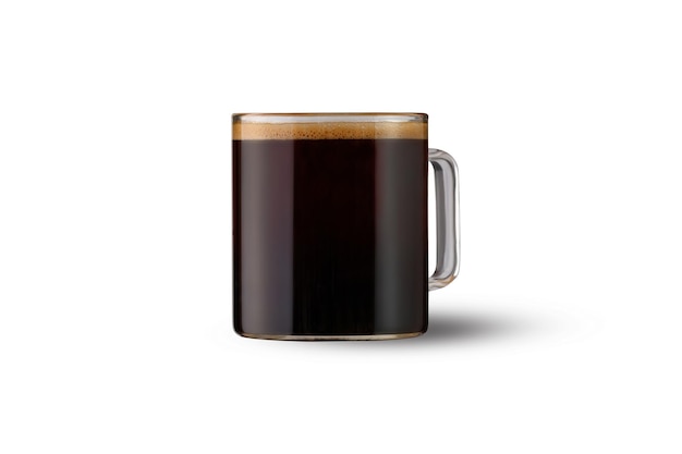 Copo de vidro com bebida quente de café isolada em fundo branco café de filtro arábica em uma caneca