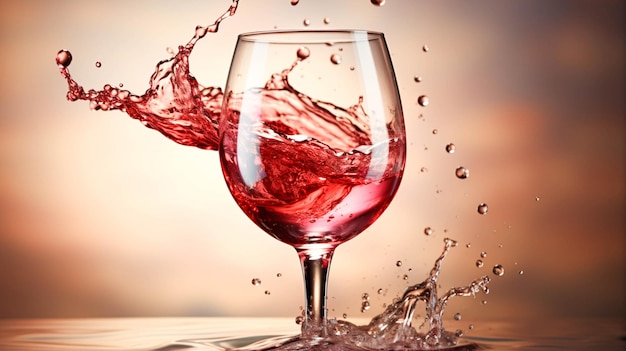 Copo de vinho refrescante derramando líquido comemorando com bolhas