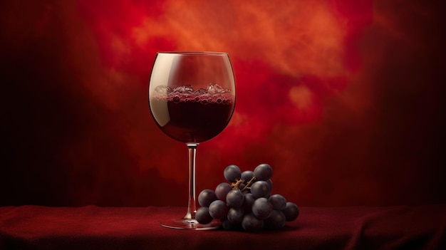 Copo de vinho tinto com um cacho de uvas