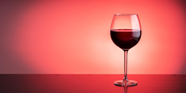 Copo de vinho tinto em fundo vermelho com espaço de cópia banner