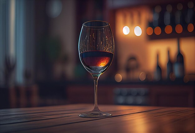 Copo de vinho vermelho sobre mesa de madeira
