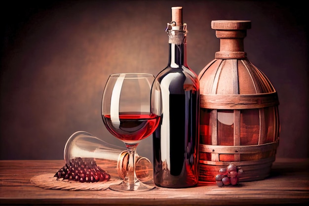 Copo e garrafa de vinho tinto Generative AI Generative AI