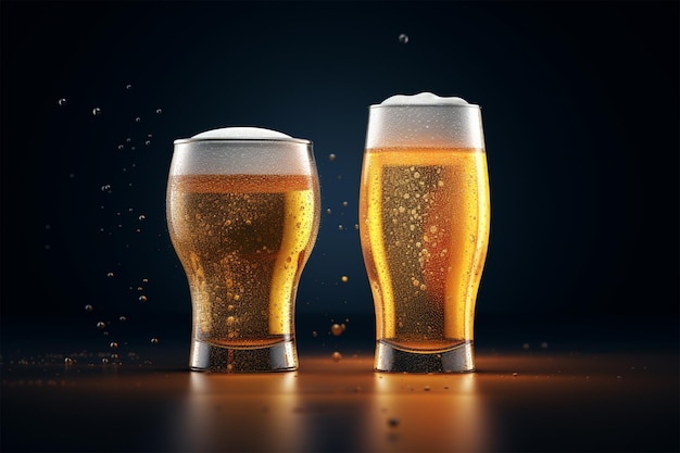 Copo fotográfico de cerveja light em um pub escuro