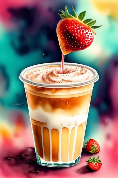 Copo frio Frappuccino com aquarela de chantilly Gerado Ai