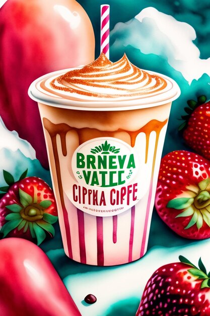 Copo frio Frappuccino com aquarela de chantilly Gerado Ai