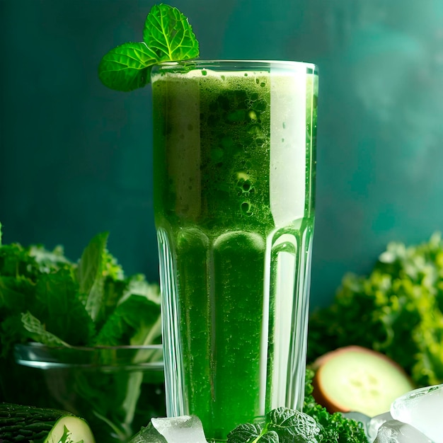 copo longo de pepino verde e suco de menta