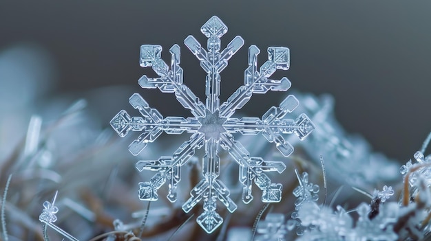 Un copo de nieve se muestra en una imagen borrosa con los bordes y detalles de snowflake39s apenas visibles Concep