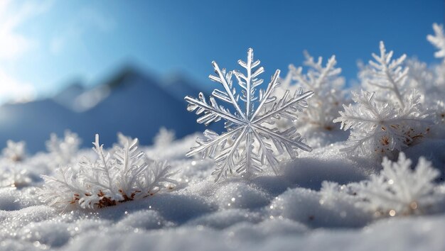 un copo de nieve bajo los rayos del sol