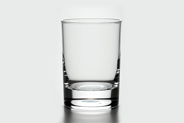 Copo vazio para água, suco ou leite em fundo branco isolado.