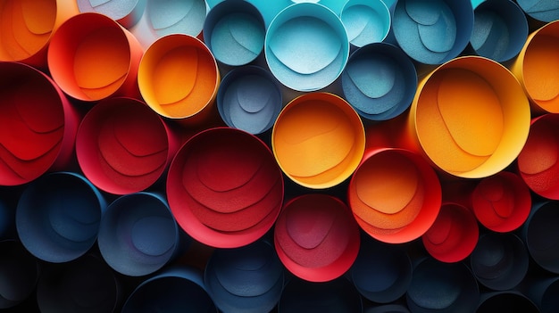 Copos coloridos empilhados em pilhas