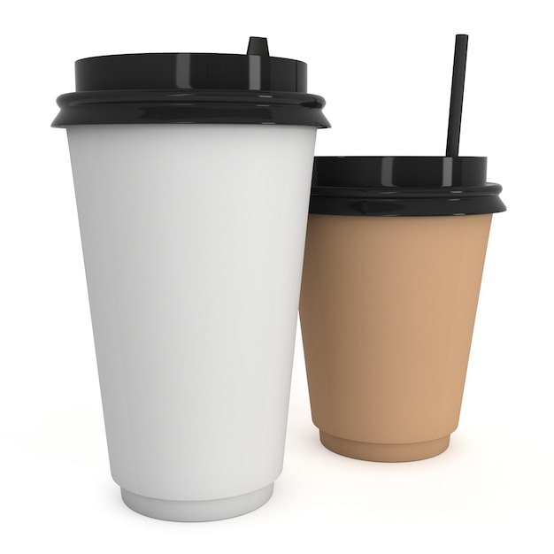 Copos de café descartáveis Caneca de papel em branco com tampa de plástico