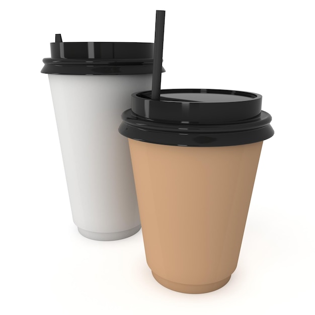 Copos de café descartáveis caneca de papel em branco com tampa de plástico